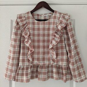 English Factory Ruffle Plaid Blouse